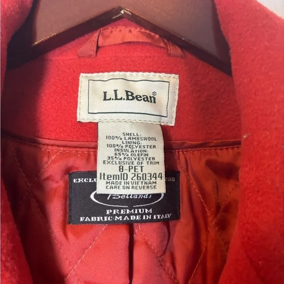 Vintage LL Bean Women’s Lambswool Red Thinsulate Insulated Peacoat Size 8P